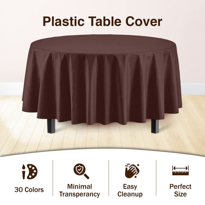 Exquisite 12-Pack Premium Plastic 84-Inch Round Tablecloth - Brown - Image 3